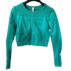 Fabletics Jaymee‎ Mesh Aqua Green Long Sleeve Cropped Workout Top Size L